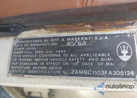 1985 Maserati Quattroporte z USA, uszkodzony, nr VIN ZAMBC1103FA305124